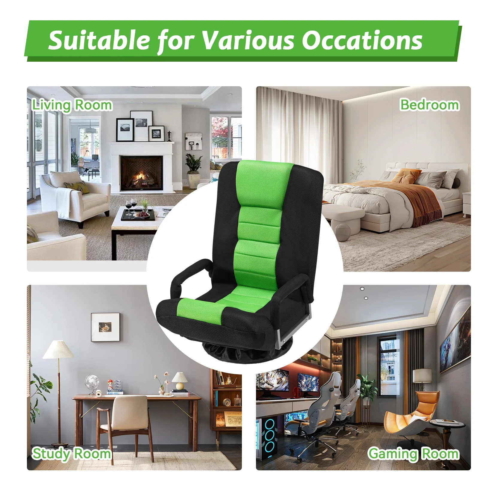 Avocahom Swivel Gaming Floor Chair w/ Armrest Handles, No Assembly gaming chair rocker, Folding Reclining Sofa w/6 Position Adjustable Backrest for Video Games, Watching TV, Reading,Blue