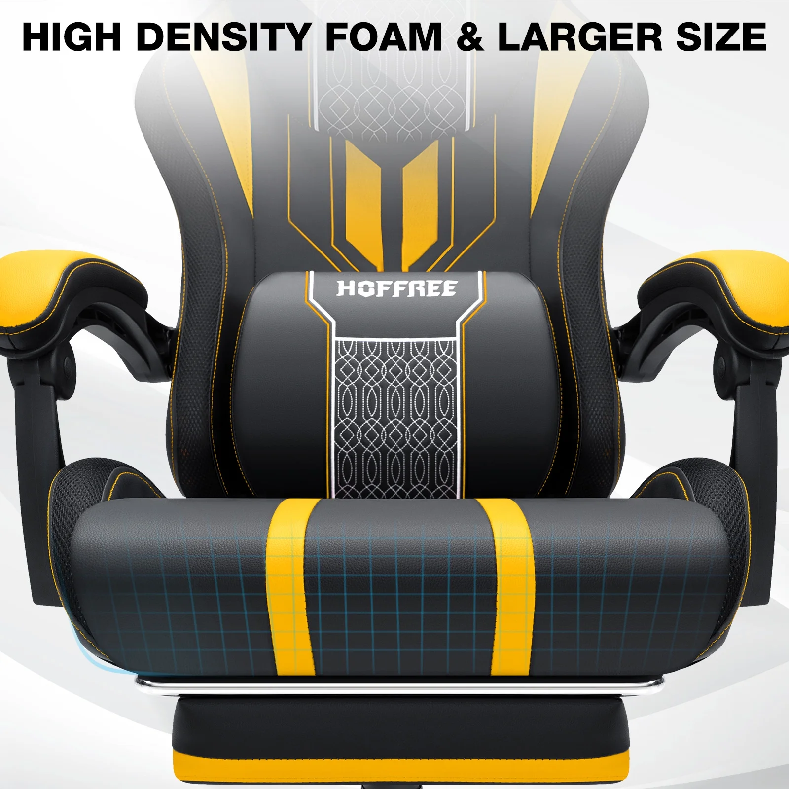 Hoffree Gaming Chair with Bluetooth Speakers Big and Tall Gamer Chair with Footrest and Massage Game Chair with Lumbar Support and 360-Swivel Seat and Headrest for Adults, 400lbs