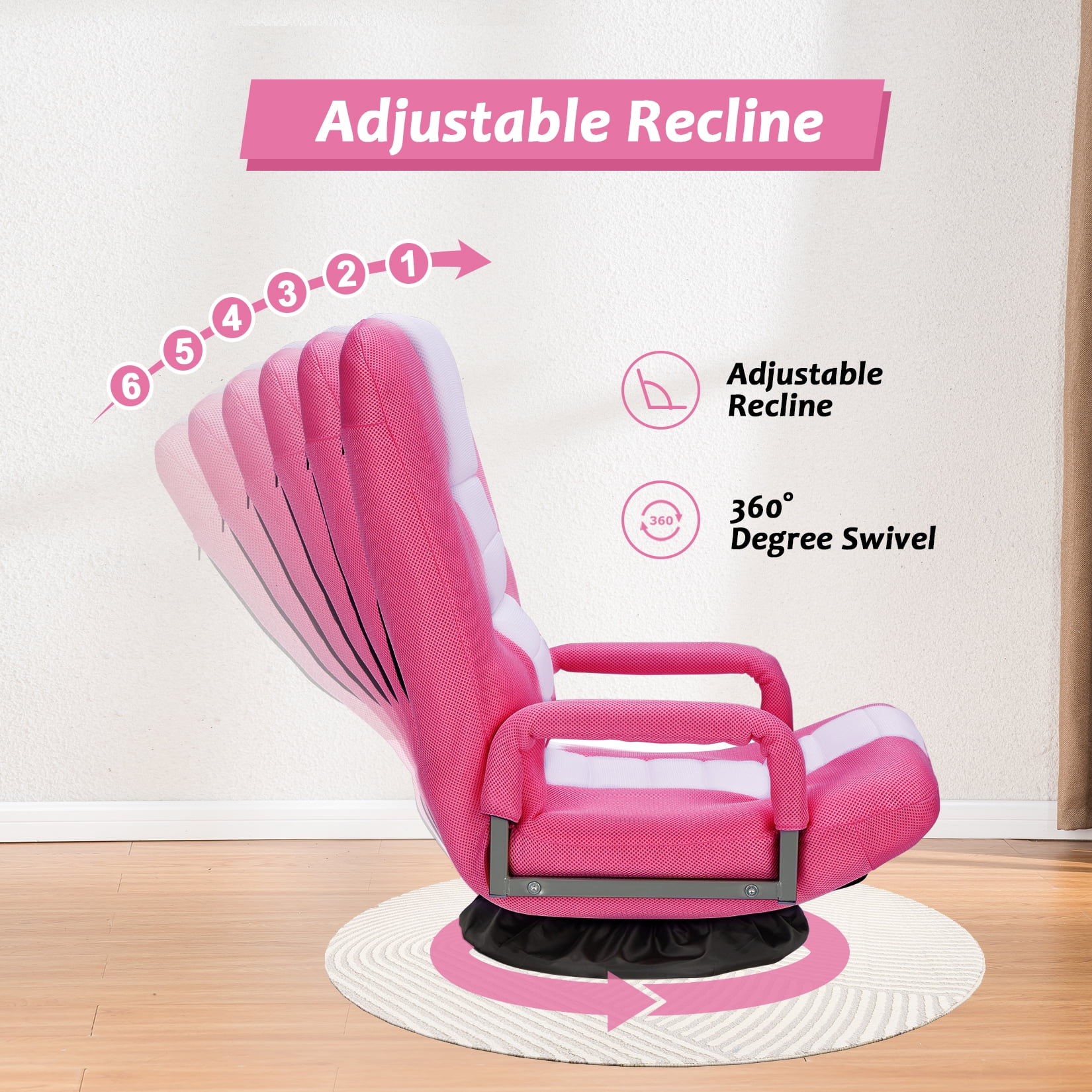 Avocahom Swivel Gaming Floor Chair w/ Armrest Handles, No Assembly gaming chair rocker, Folding Reclining Sofa w/6 Position Adjustable Backrest for Video Games, Watching TV, Reading,Blue