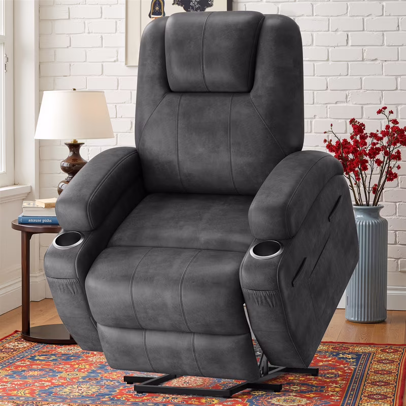 Lacoo power lift electric Massage recliner chair Oversized Single Sofa with Cup Holder for elderly,Black