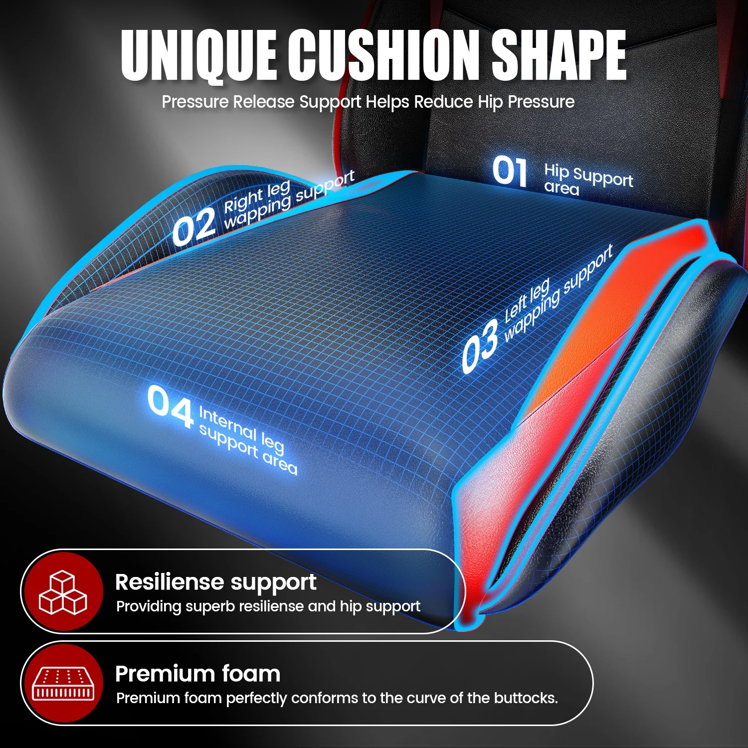 Bigzzia Gaming Chair Office Chair, Ergonomic Game Chair with Height Adjustable Headrest and Lumbar Support for Adults Teens, Black & White