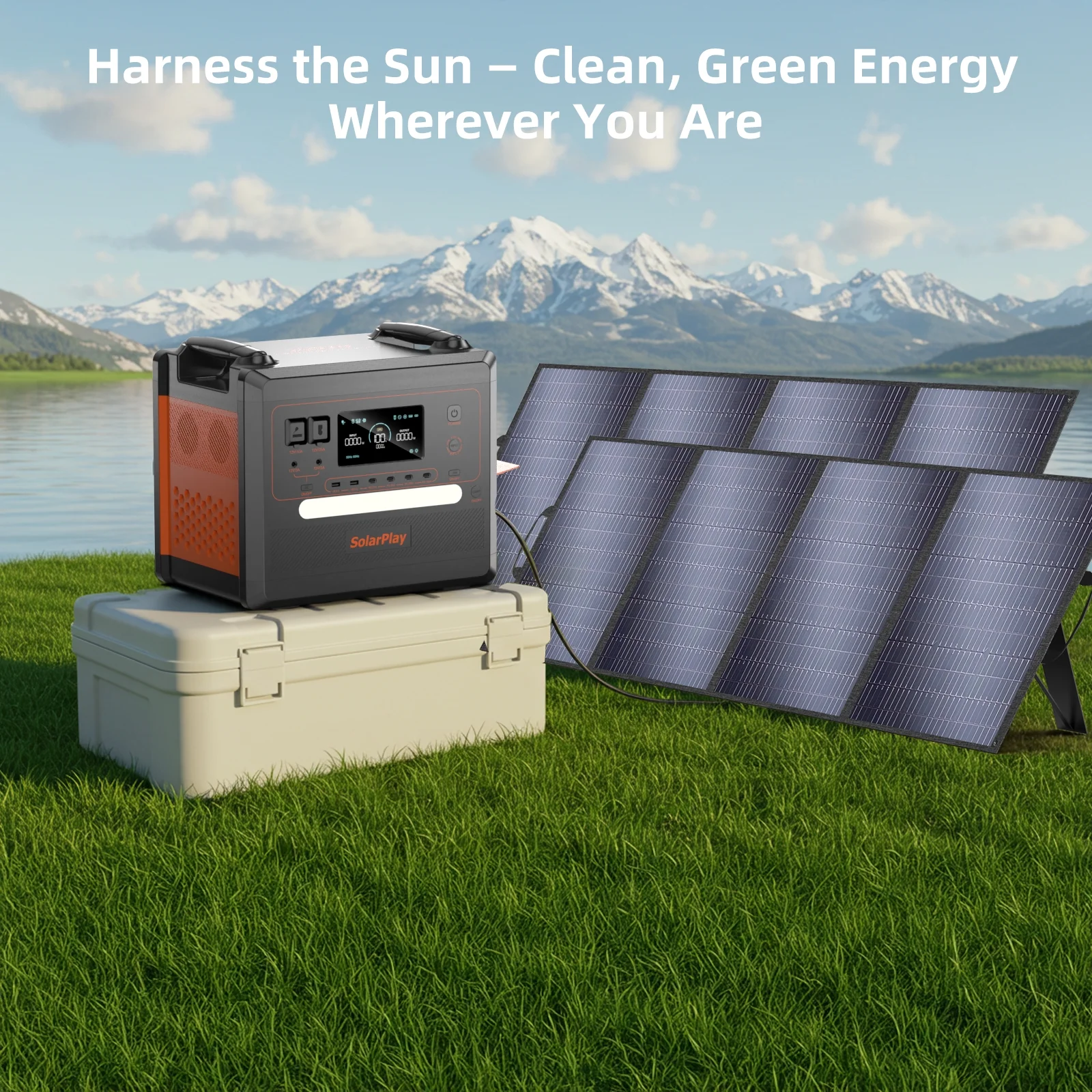 Solarplay 2400W(4800W Peak) Solar Generator, with 400W Solar Panel,2160Wh Portable LiFePO4 Battery Power Station for Camping Home Backup RV