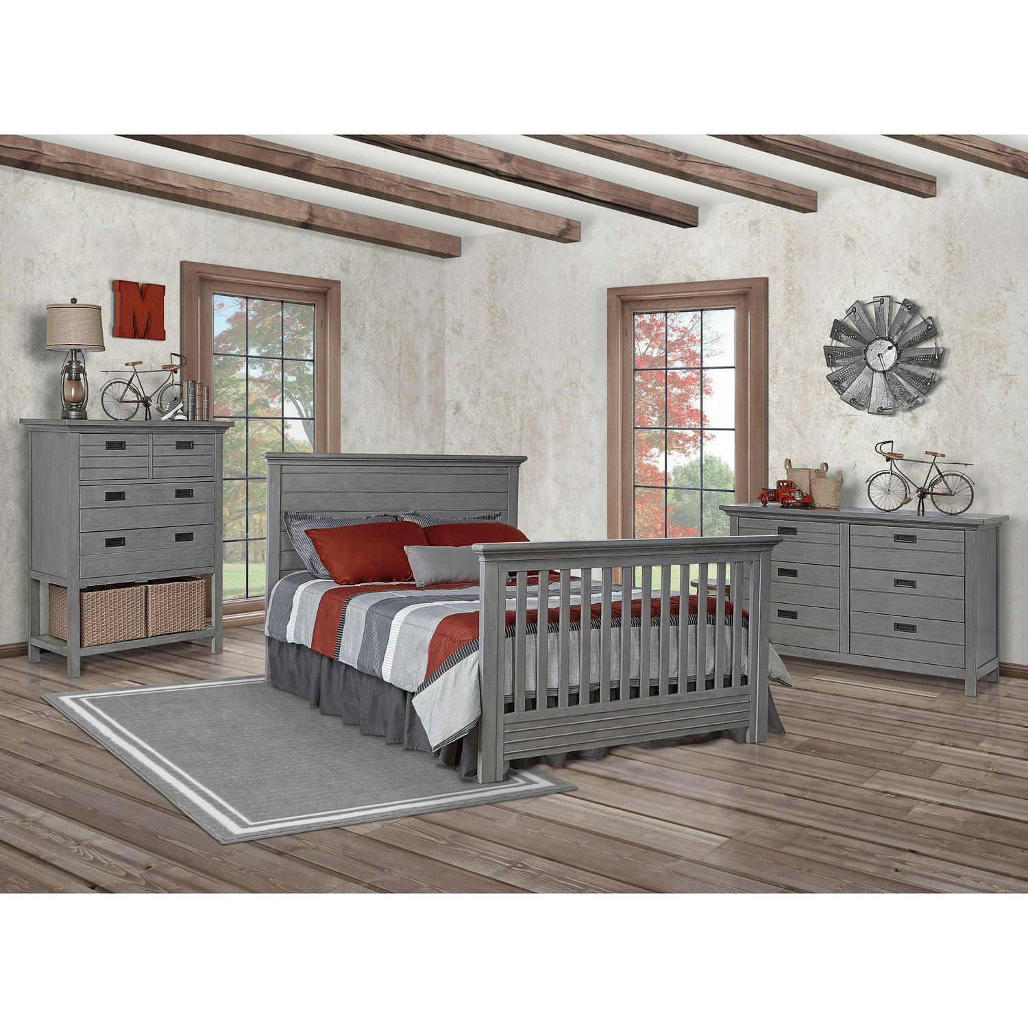 evolur Waverly 5-in-1 Full Panel Convertible Crib. Rustic Grey