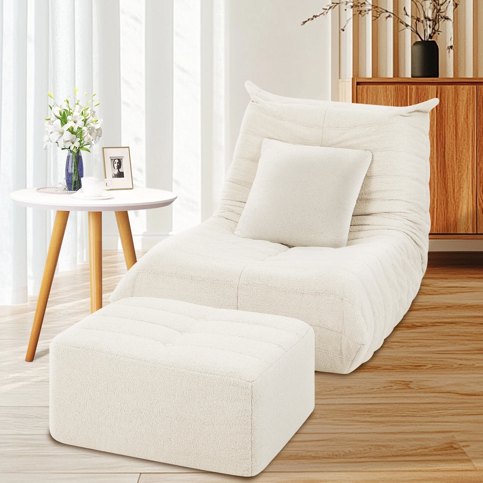 VFD Bean Bag Chairs for Adults, Beanbag Chair with Ottoman Lounge Sofa Memory Foam Comfy Reading Chair for Bedroom & Living Room, Lazy Floor Sofa Couch