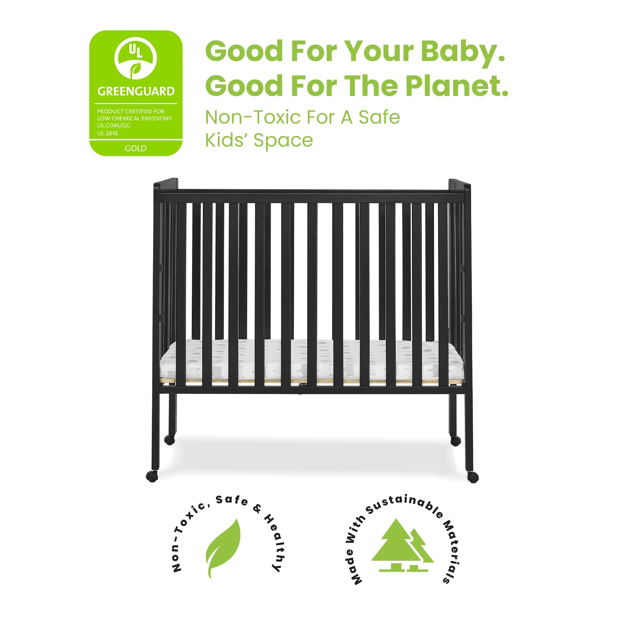 Delta Children Lee Portable Folding Mini Crib with 1.5-Inch Mattress - Greenguard Gold Certified, Bianca White