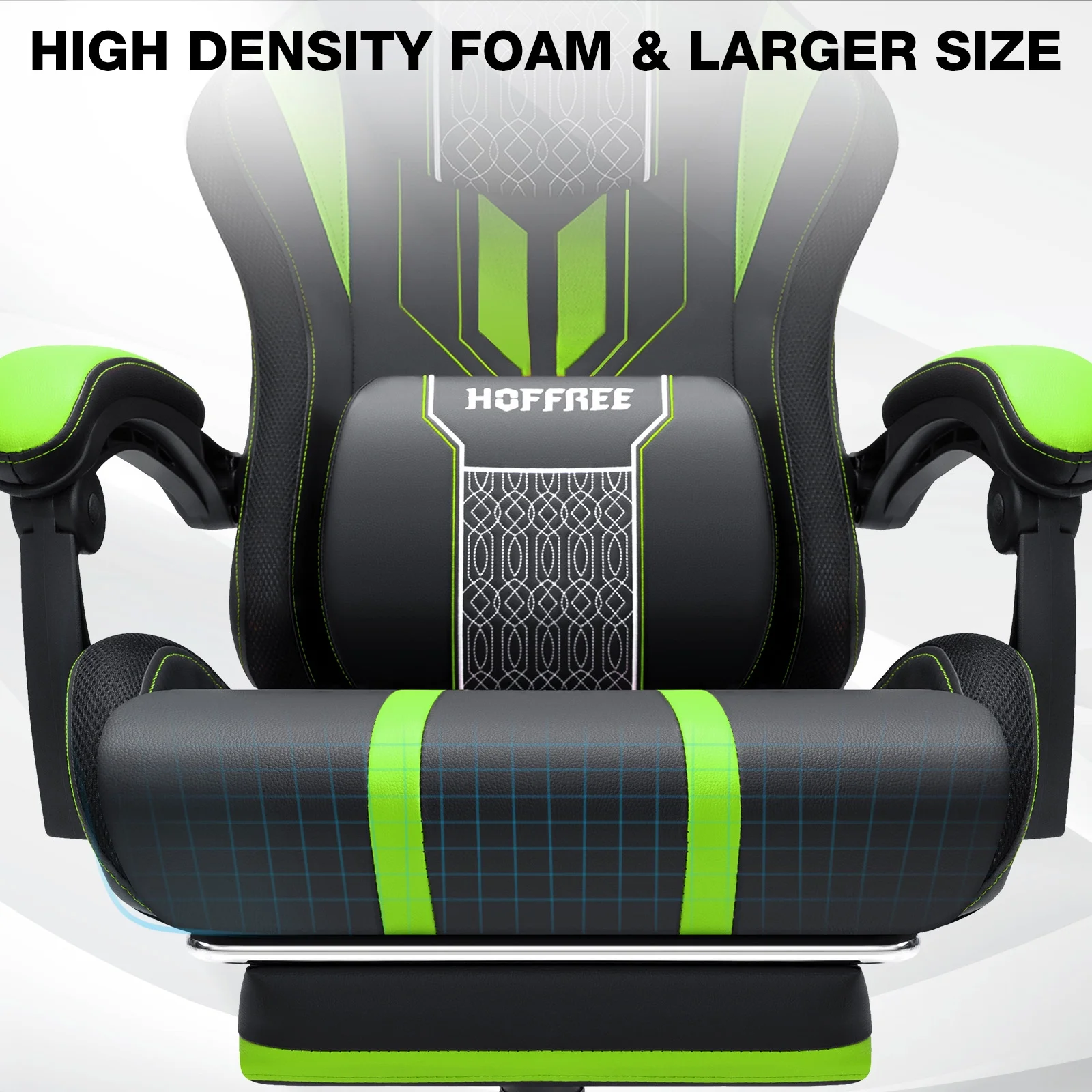 Hoffree Gaming Chair with Bluetooth Speakers Big and Tall Gamer Chair with Footrest and Massage Game Chair with Lumbar Support and 360-Swivel Seat and Headrest for Adults, 400lbs