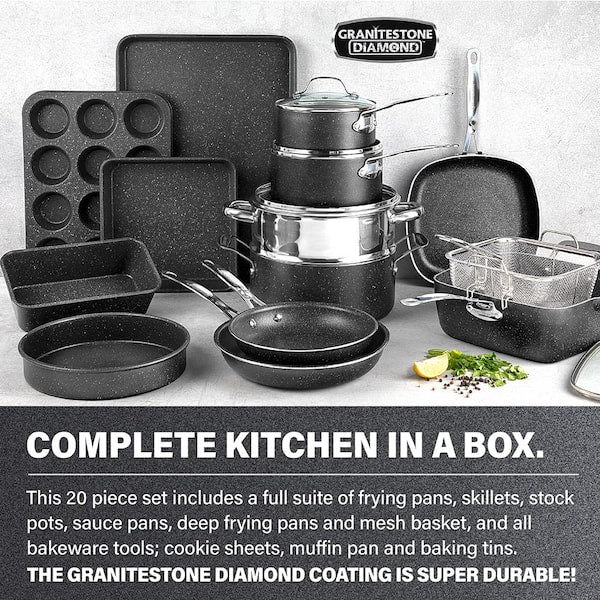 20-Piece Aluminum Ultra-Durable Non-Stick Diamond Infused Cookware and Bakeware Set