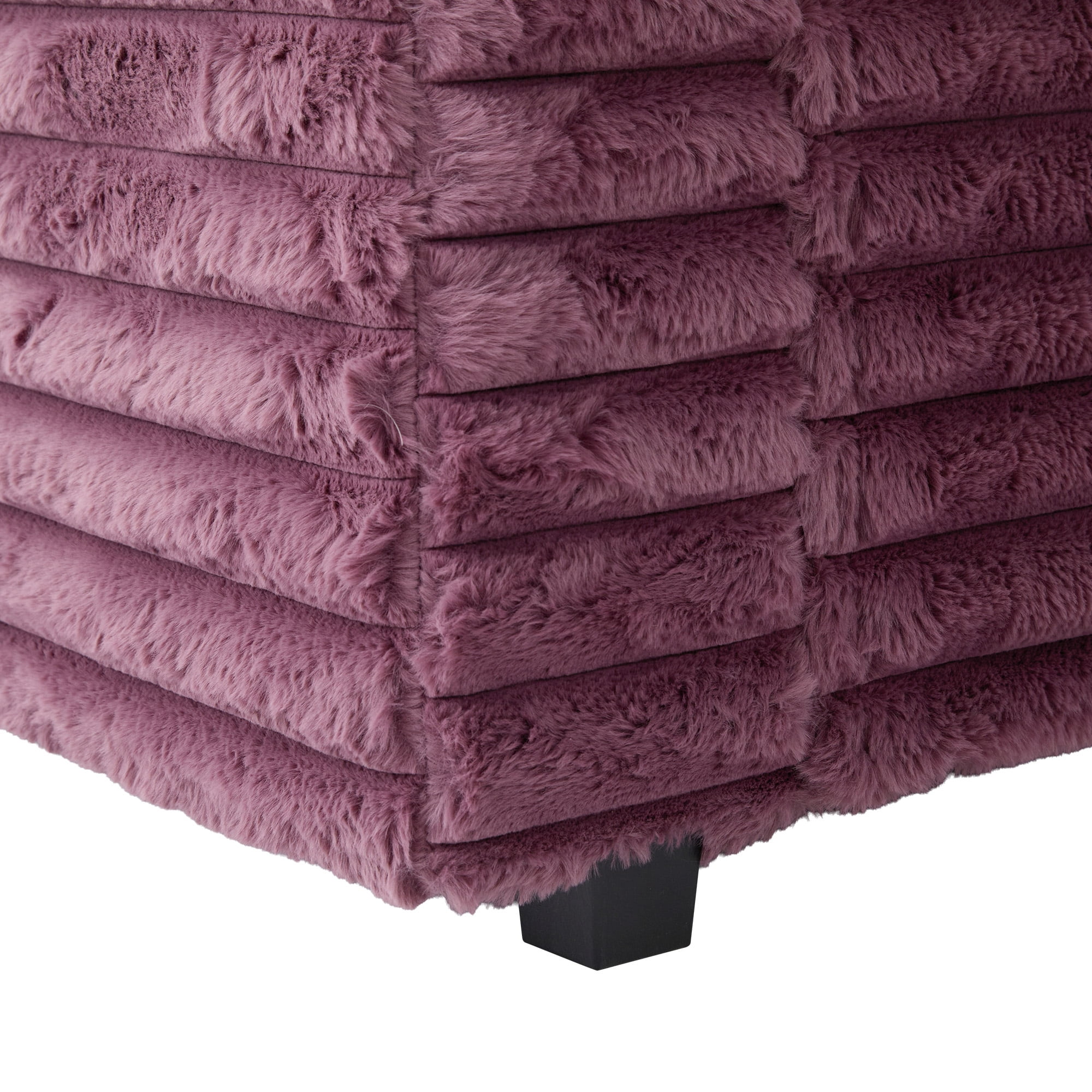 Oversized Double Chaise Lounge, Faux Fur Upholstered Deep Seat Sofa with 2 Pillows, 2 Cupholders, and Dual USB Ports