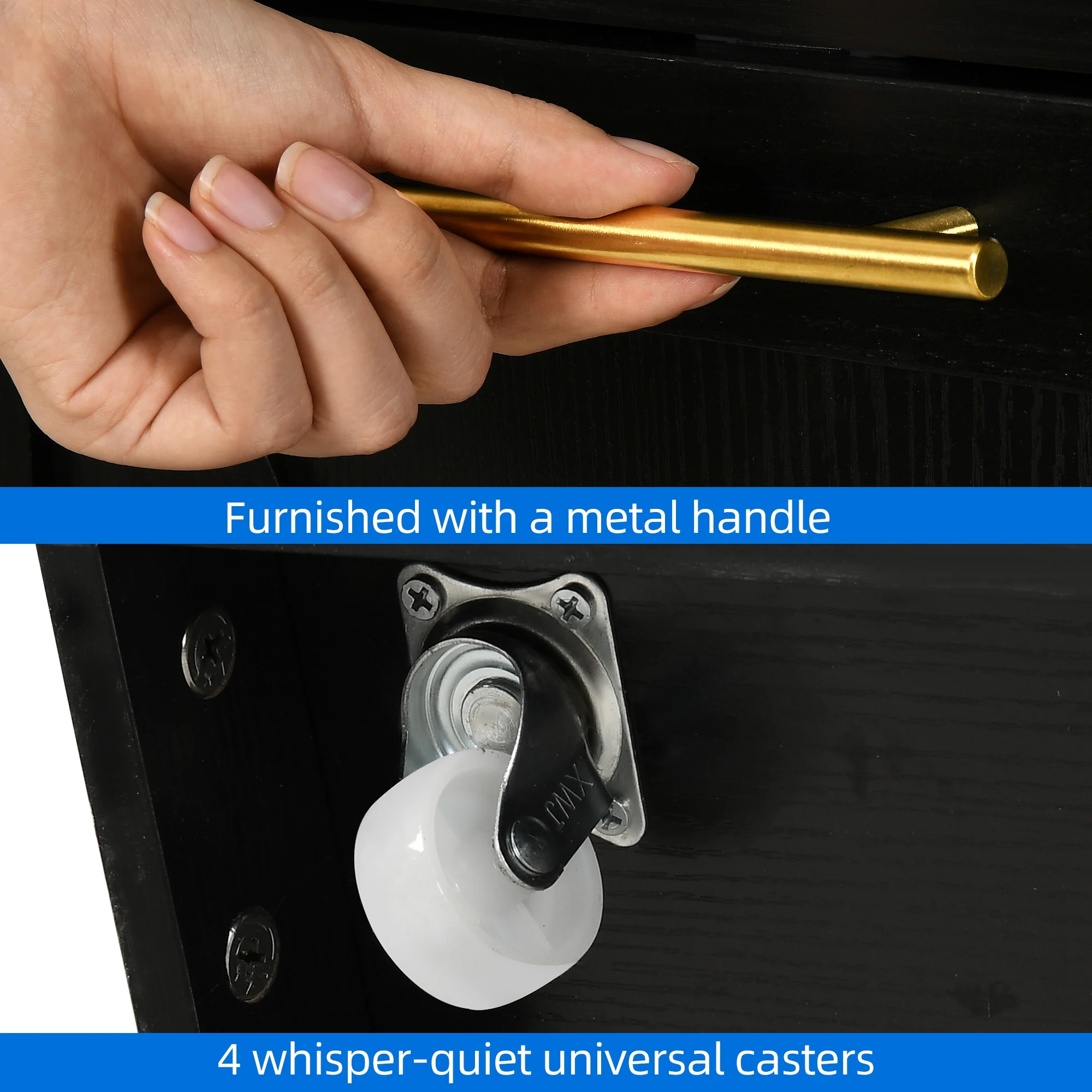 DEXTRUS Kitchen Island Cart with Drop Leaf & Power Outlets, Kitchen Island with 2 Trash Can Cabinets & Storage Shelves, Black