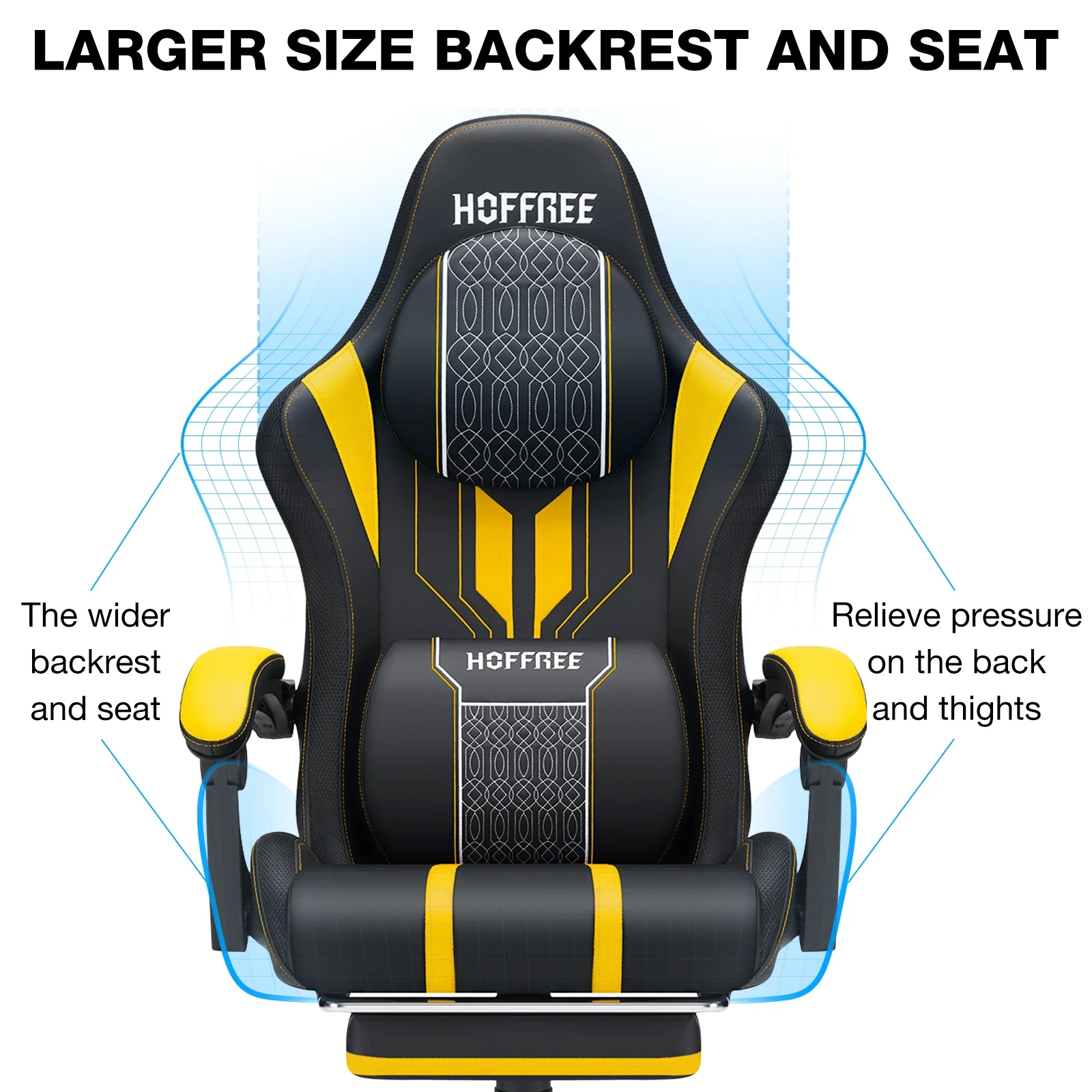 Hoffree Gaming Chair with Bluetooth Speakers Big and Tall Gamer Chair with Footrest and Massage Game Chair with Lumbar Support and 360-Swivel Seat and Headrest for Adults, 400lbs