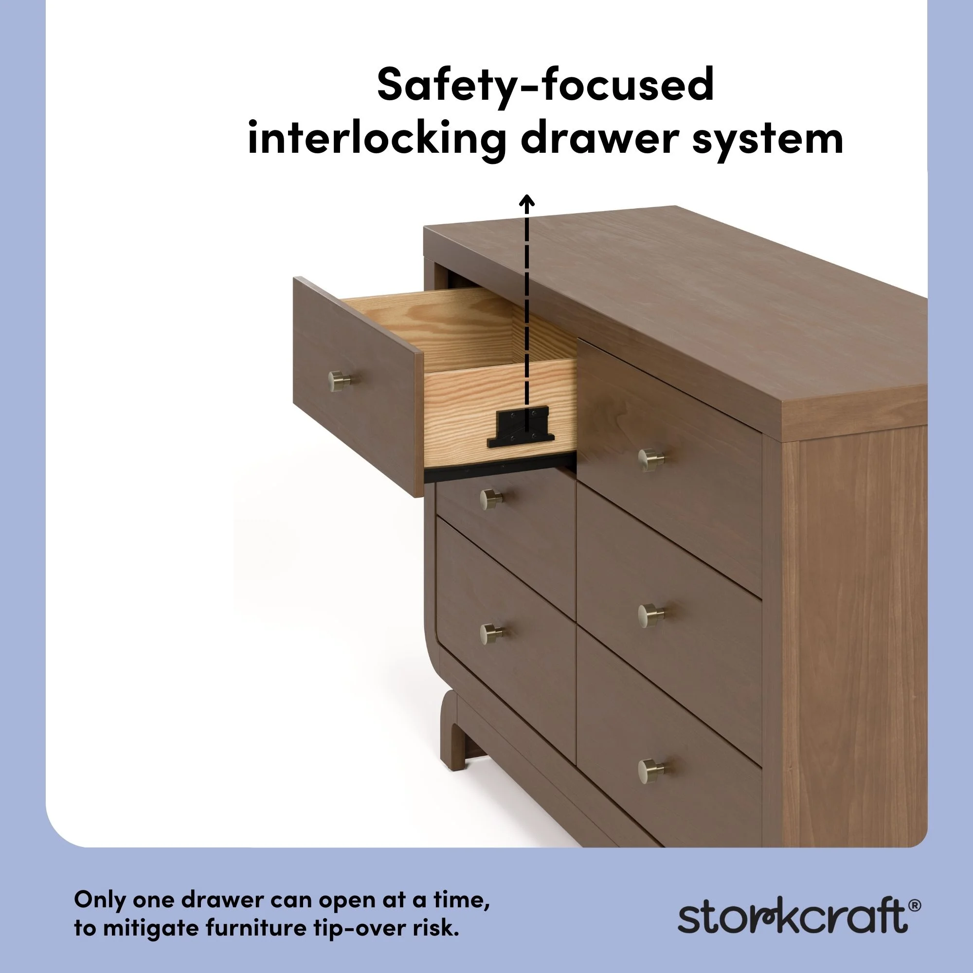 Storkcraft Santorini 6 Drawer Double Dresser, White/Driftwood