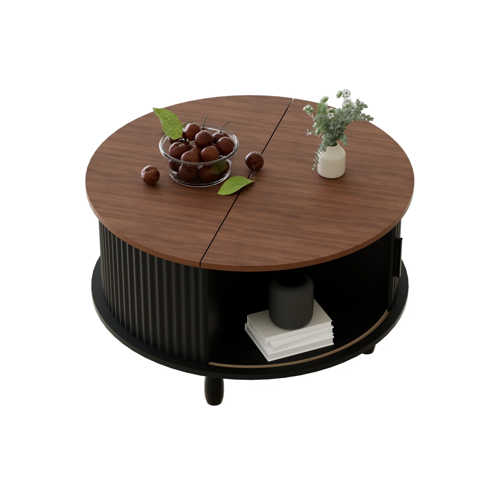 RUMLIVE Round Coffee Table with Storage, 30.7