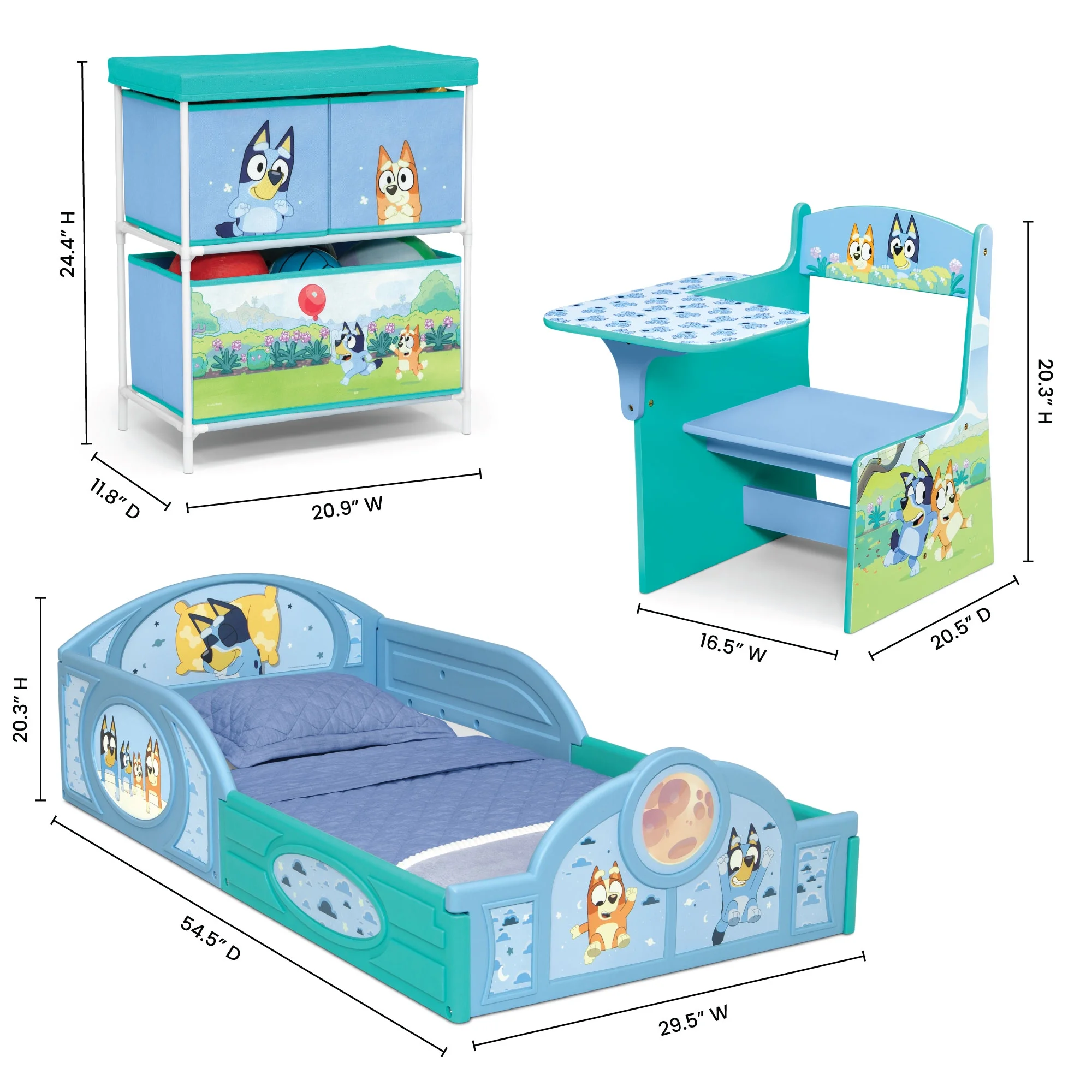 Bluey 3-Piece Toddler Bedroom Set by Delta Children, Blue