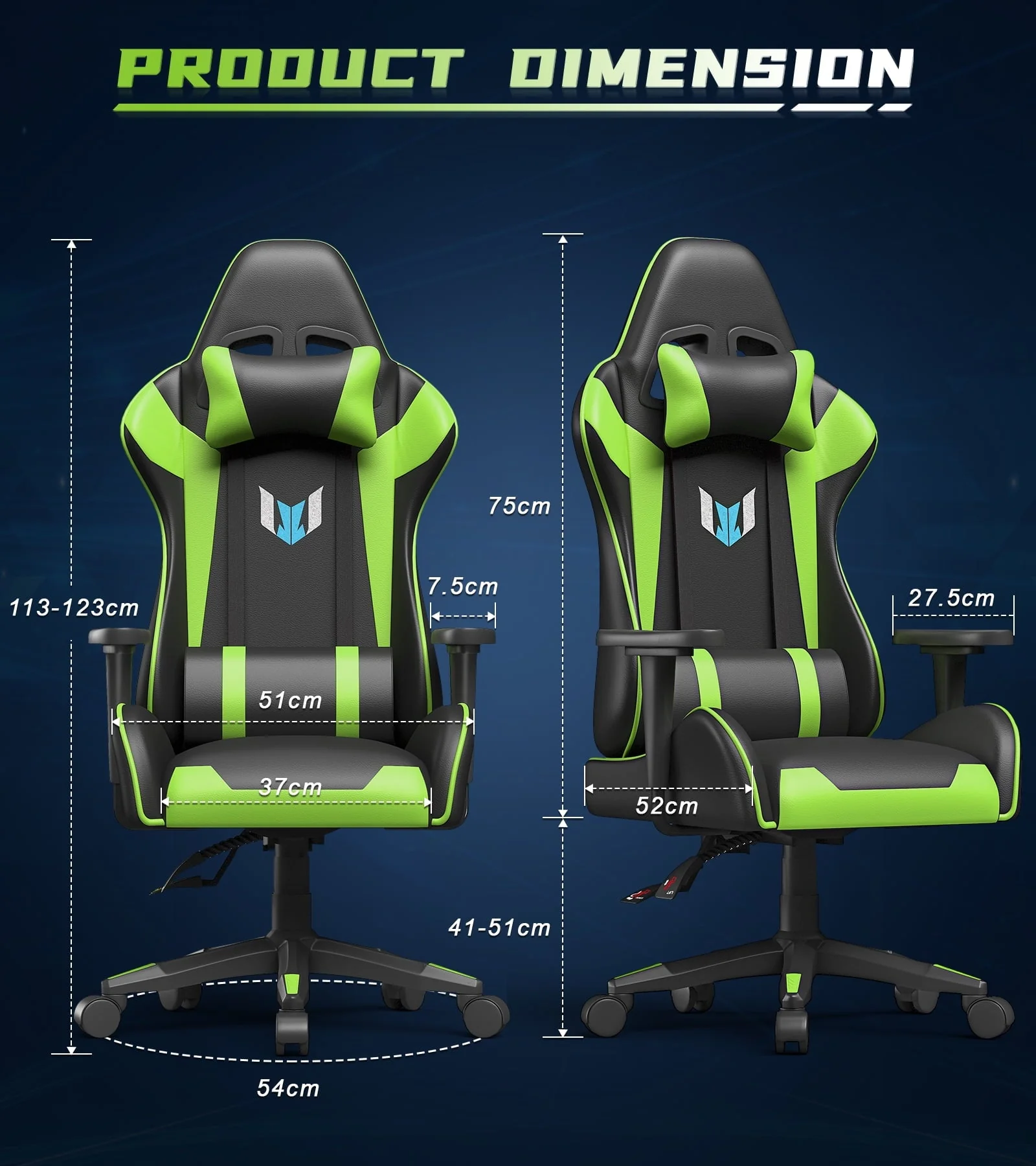 Bigzzia Gaming Chair Pu Leather Office Chair with Ergonomic Lumbar Pillow, Reclining Racing Game Chair Backrest and Seat Height Adjustable Swivel Recliner,Esports Chair with Headrest