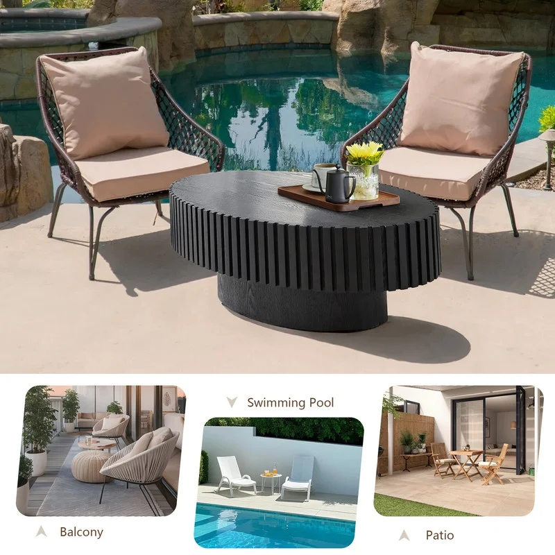 FFH 43.7 inch Oval Coffee Table for Living Room,Handcraft Rustic Corner Coffee Table Nature Wood Relief Sturdy Pedestal for Apartmen,Side Table Centre Table,Nature Wood