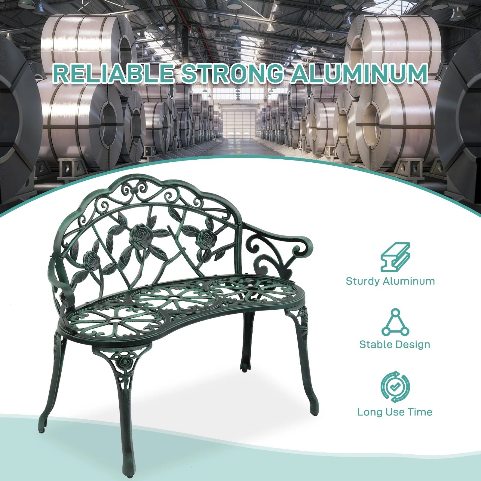 Ktaxon Outdoor Patio Park Garden Bench Courtyard Leisure Rose Cast Aluminum, Outdoor Loveset, Bronze