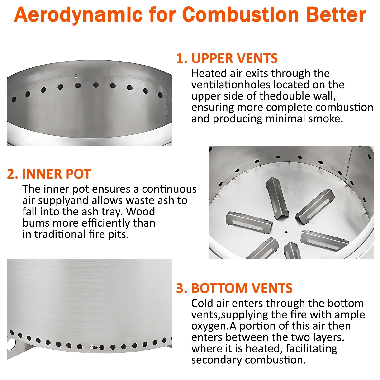 27 Inch Smokeless Fire Pit for Outdoor Wood Burning, Portable Stainless Steel Camping Stove with Stand, Unique Removable Ash Pan Design, H: 11.5 in, 26.9 lbs - Ideal for Camping
