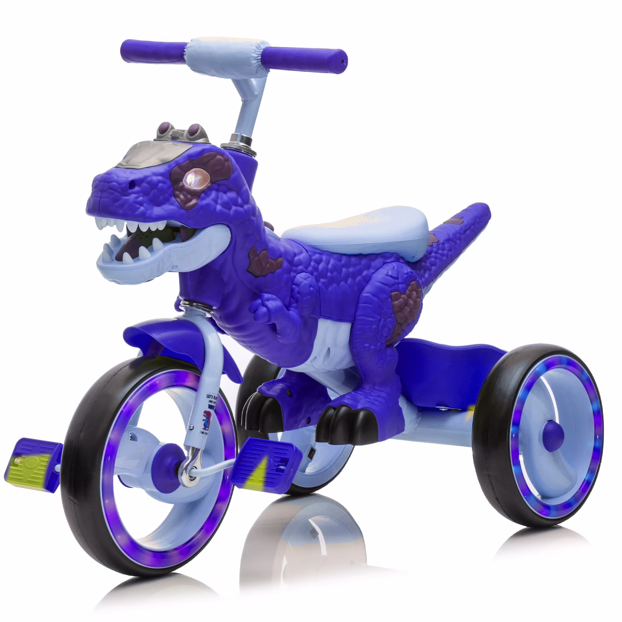 Xuanlur Kids Ride on Dinosaur Tricycle, Toddlers Kid Trike with Wide Flash Wheels, Anti-Slip Pedals, Rear Basket, Music & LED Lights, Toddler Bike Toys Gift for 3-6 Year Old Boys & Girls (Green)