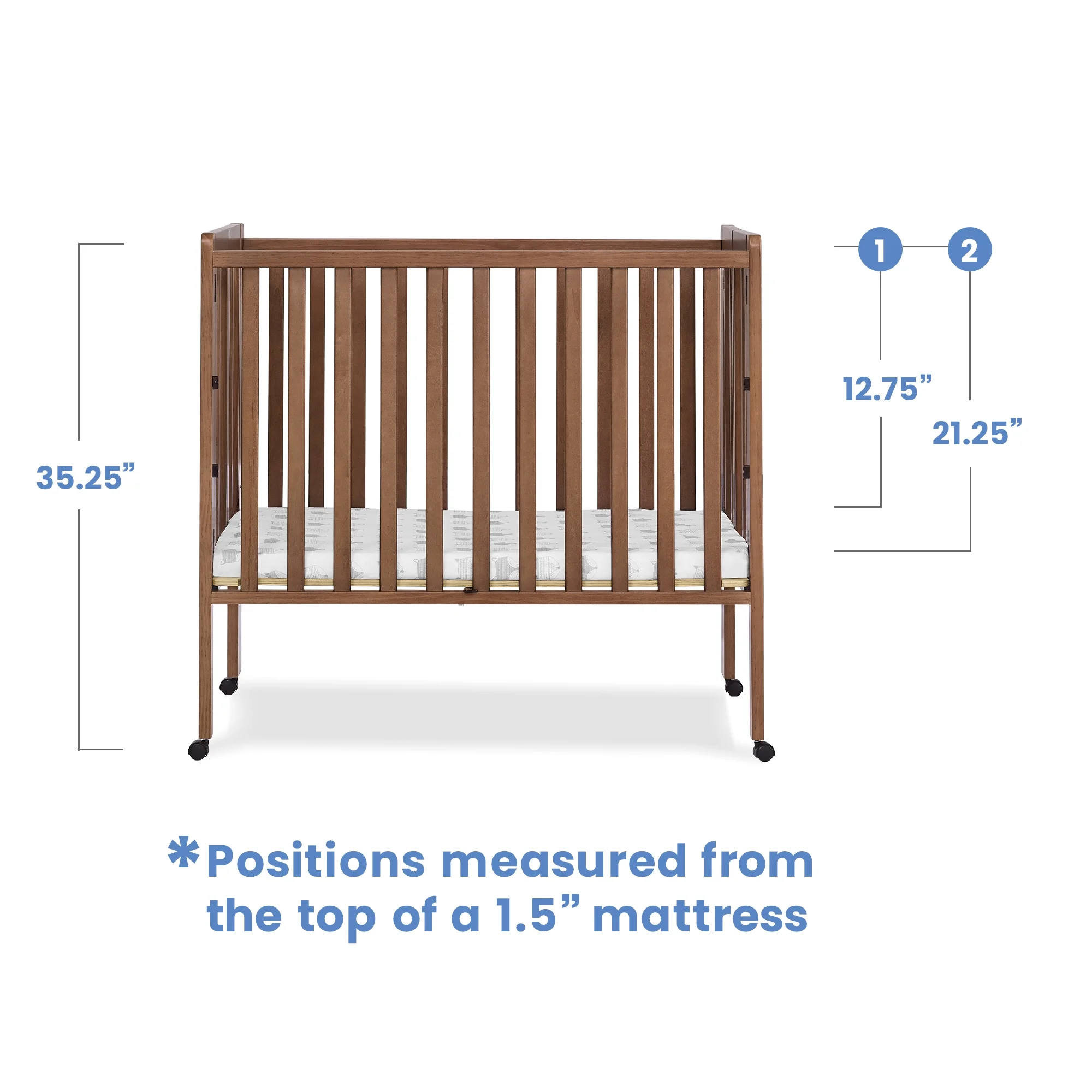 Delta Children Lee Portable Folding Mini Crib with 1.5-Inch Mattress - Greenguard Gold Certified, Bianca White